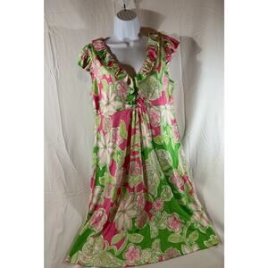 Lilly Pulitzer L Clare Silk Cotton Dress Pink Green Y2K Ruffle Babydoll Feminine